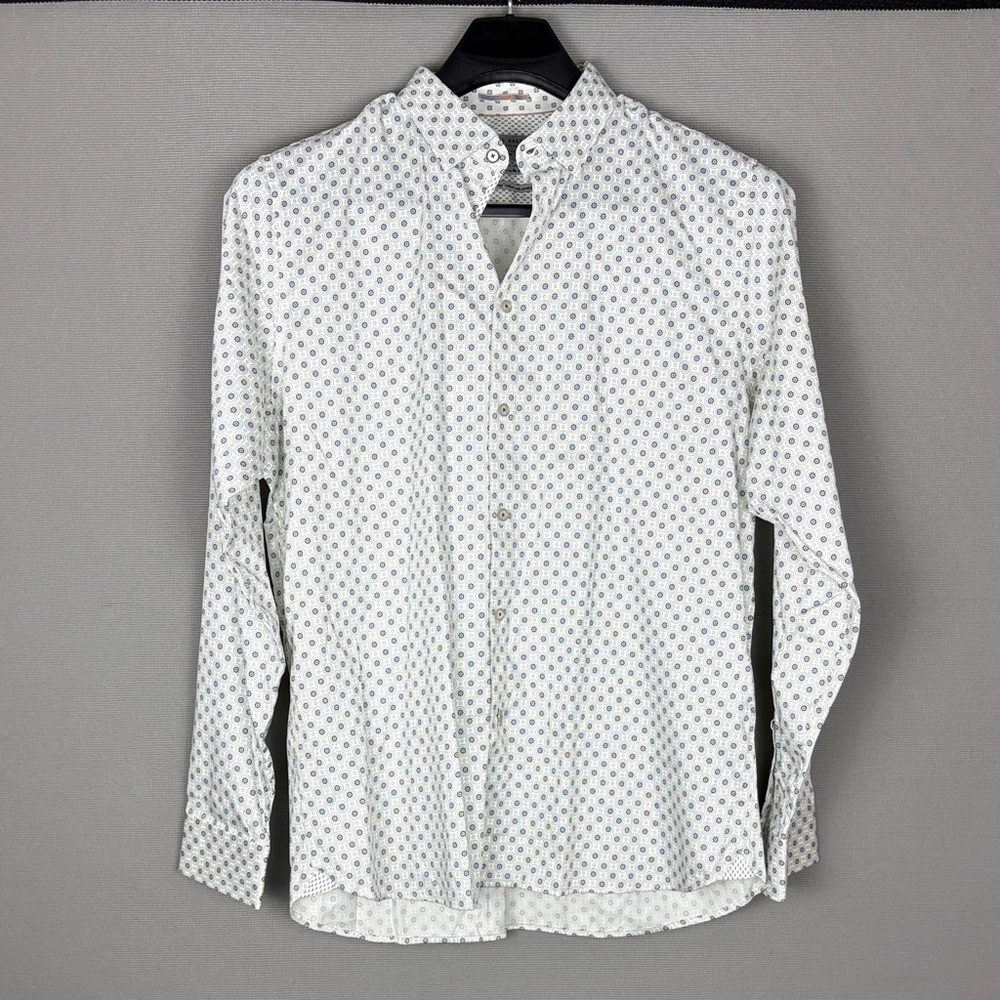 Ted Baker London White Button-Down Shirt with Navy Micro Motif